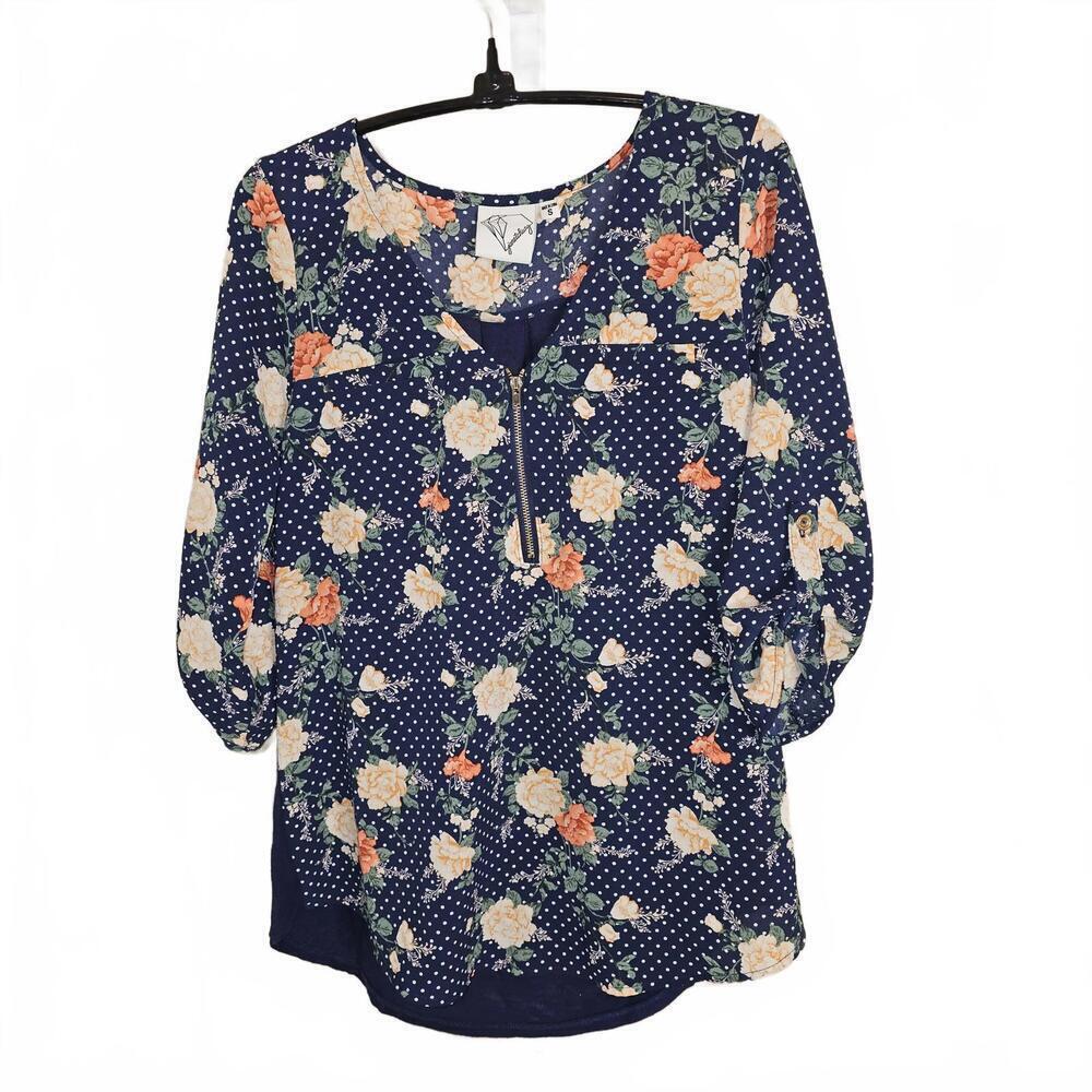 janetchung Floral and Polka Dot Women's Blouse Size Small